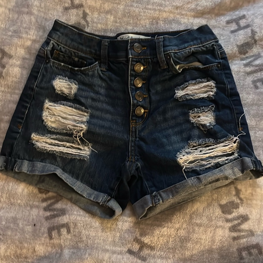 size 1 dark blue high rise jean shorts